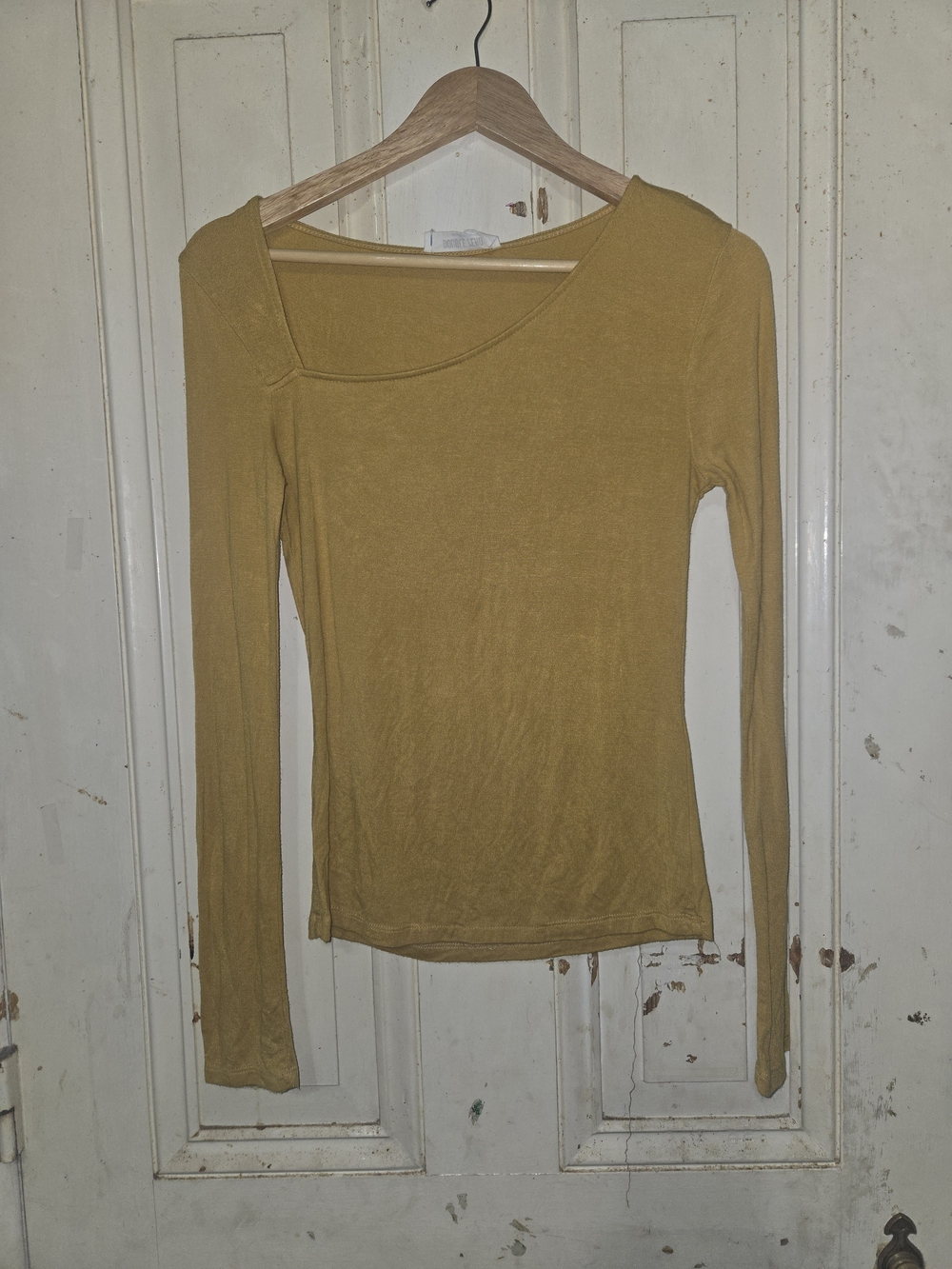 Double Zero Mustard Asymmetric Long-Sleeve Top